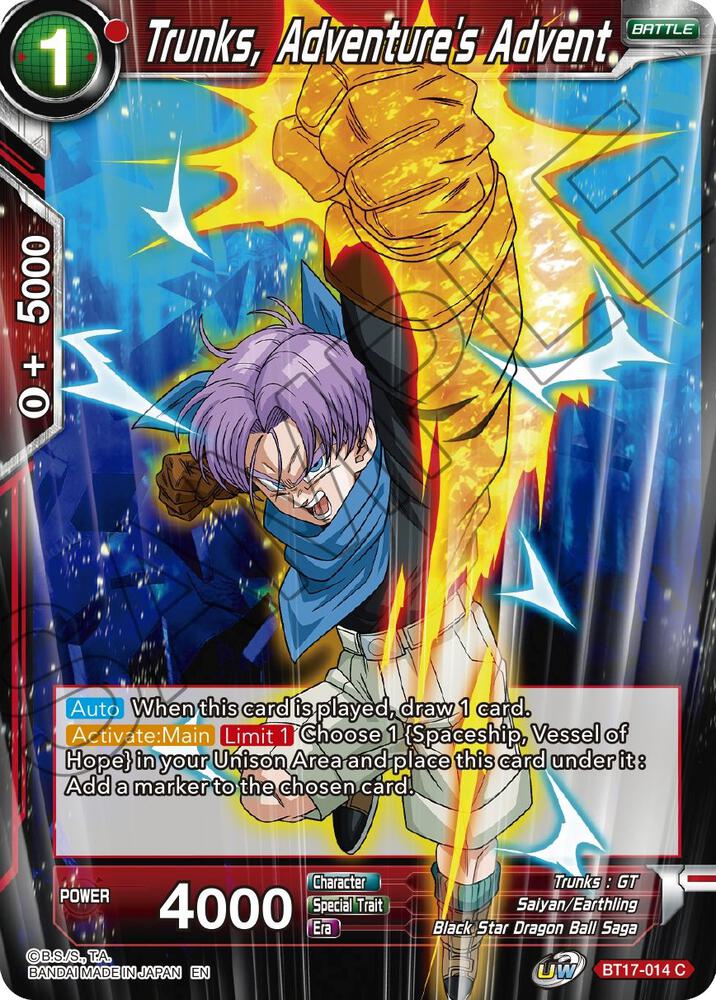 Trunks, Adventure's Advent BT17-014 card from Ultimate Squad
