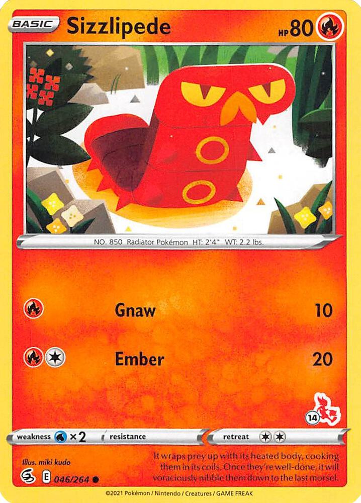 Sizzlipede (#14 Cinderace Stamped) 046/264 card from Battle Academy 2022