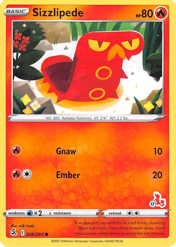 Sizzlipede (#17 Cinderace Stamped) 046/264 card from Battle Academy 2022