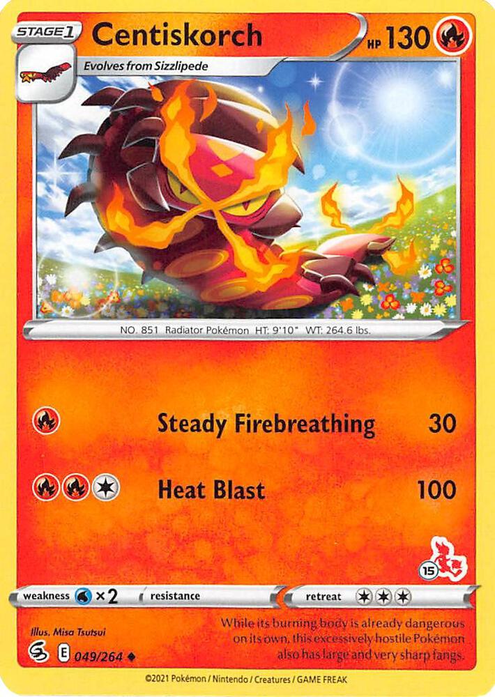 Centiskorch (#15 Cinderace Stamped) 049/264 card from Battle Academy 2022