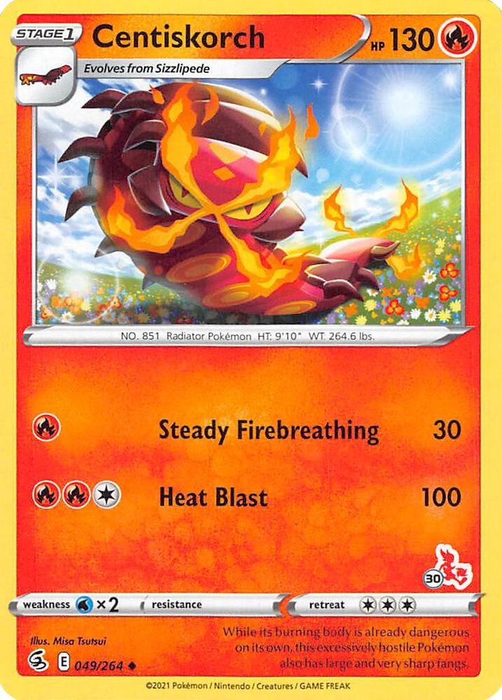 Centiskorch (#30 Cinderace Stamped) 049/264 card from Battle Academy 2022