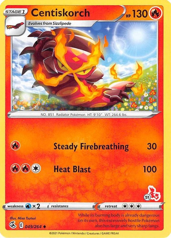 Centiskorch (#51 Cinderace Stamped) 049/264 card from Battle Academy 2022