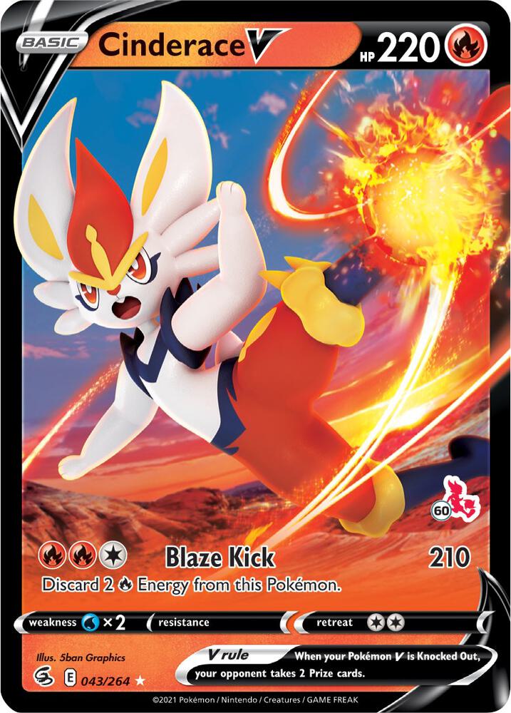 Cinderace V (#60 Cinderace Stamped) 043/264 card from Battle Academy 2022
