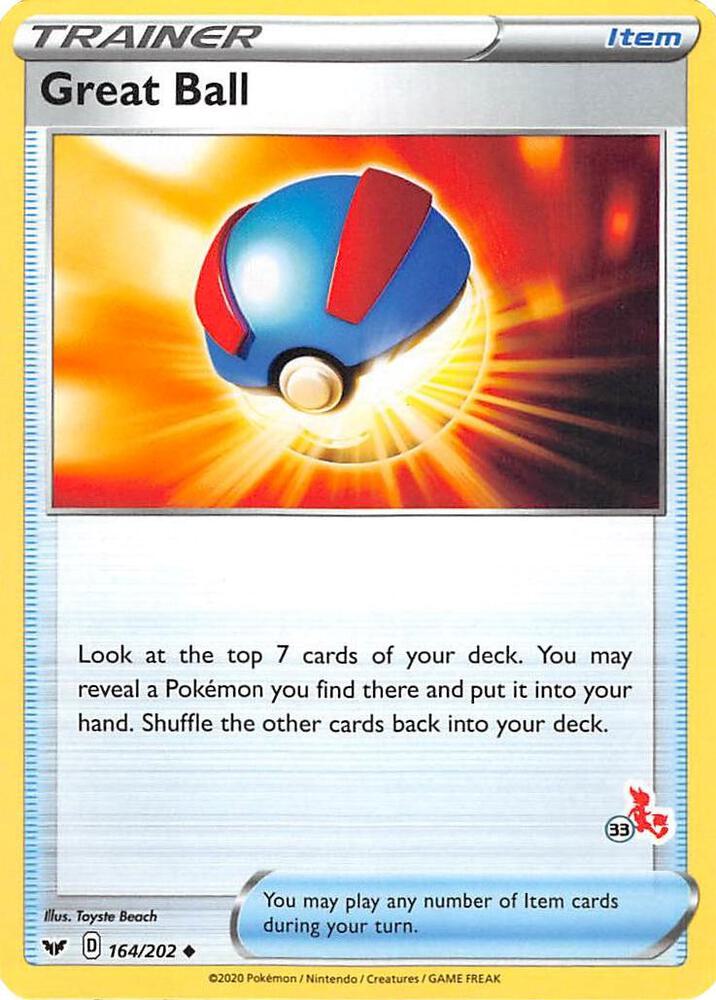 Great Ball (#33 Cinderace Stamped) 164/202 card from Battle Academy 2022