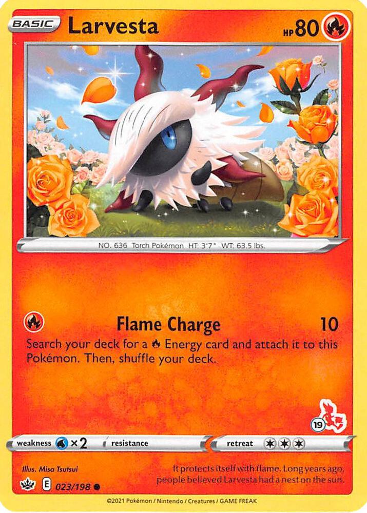Larvesta (#19 Cinderace Stamped) 023/198 card from Battle Academy 2022