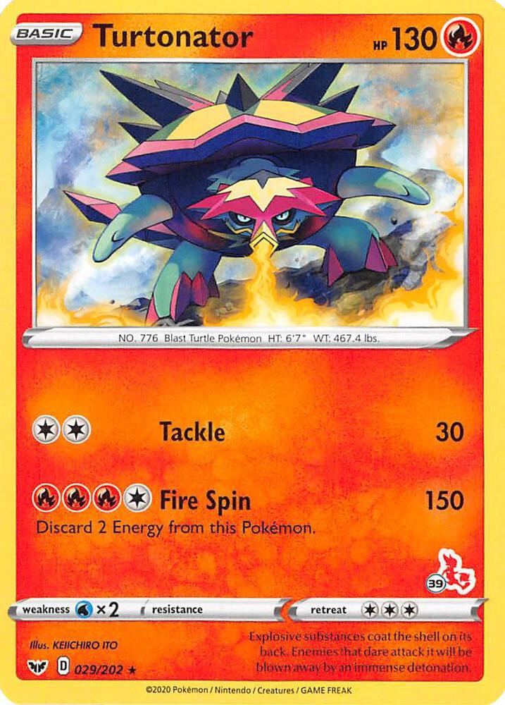 Turtonator (#39 Cinderace Stamped) 029/202 card from Battle Academy 2022
