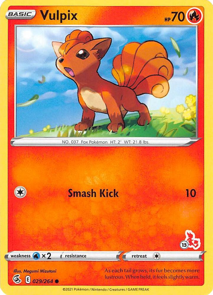 Vulpix (#13 Cinderace Stamped) 029/264 card from Battle Academy 2022