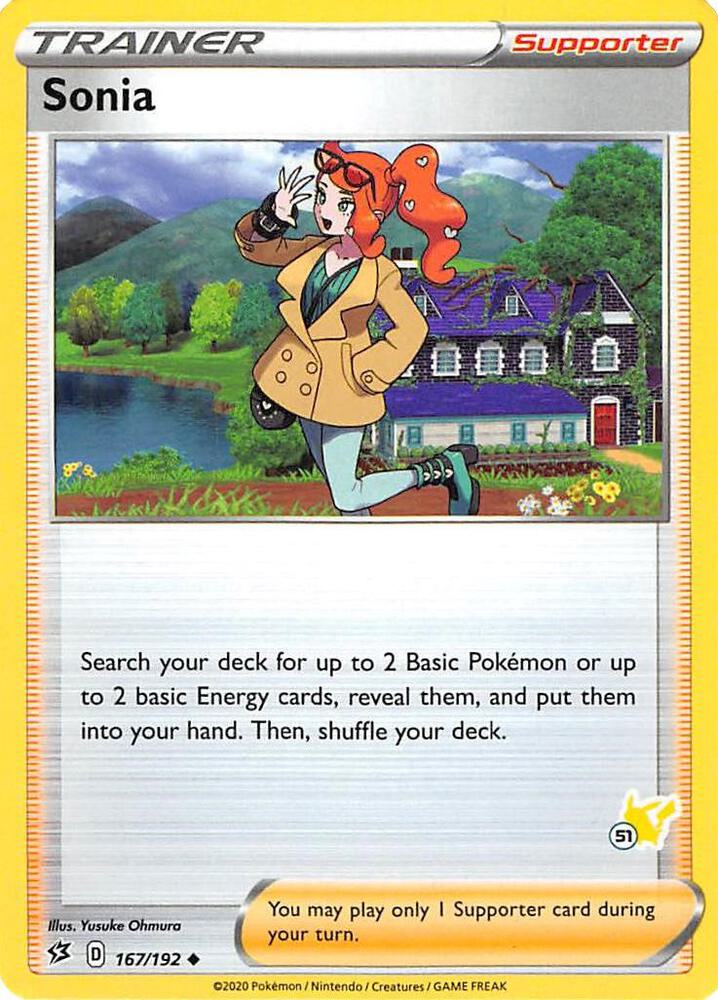 Sonia (#51 Pikachu Stamped) 167/192 card from Battle Academy 2022