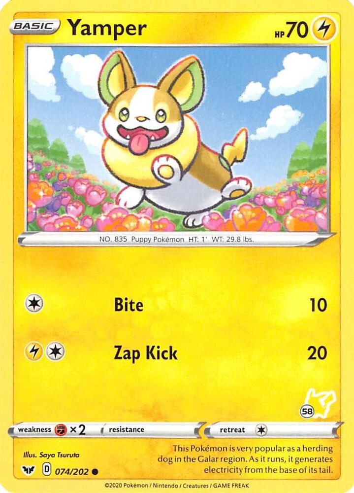 Yamper (#58 Pikachu Stamped) 074/202 card from Battle Academy 2022