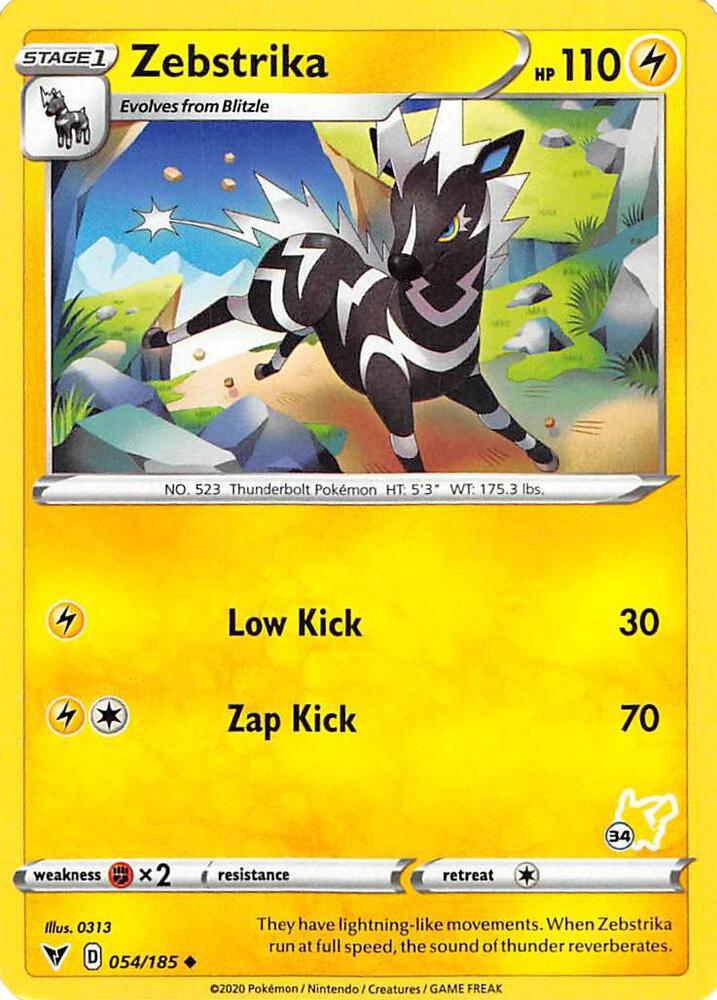 Zebstrika (#34 Pikachu Stamped) 054/185 card from Battle Academy 2022