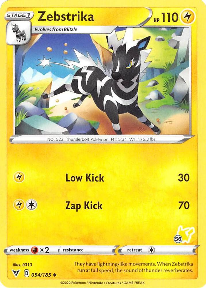 Zebstrika (#56 Pikachu Stamped) 054/185 card from Battle Academy 2022