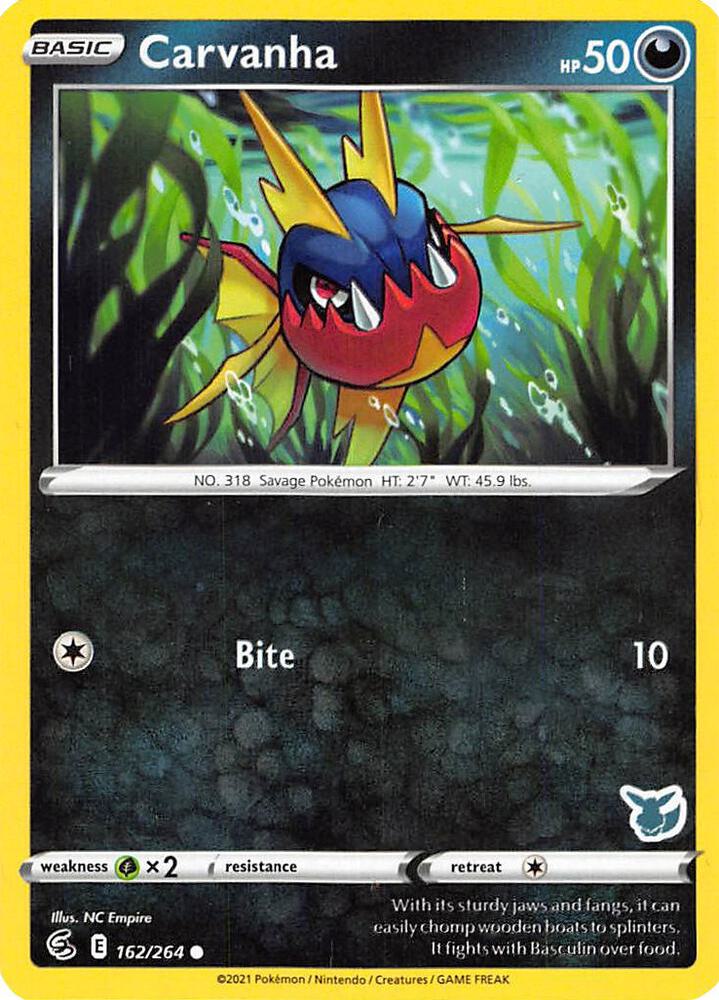 Carvanha (Eevee Stamped) 162/264 card from Battle Academy 2022