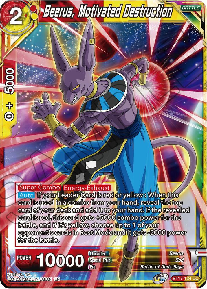 Beerus, Motivated Destruction BT17-134 card from Ultimate Squad
