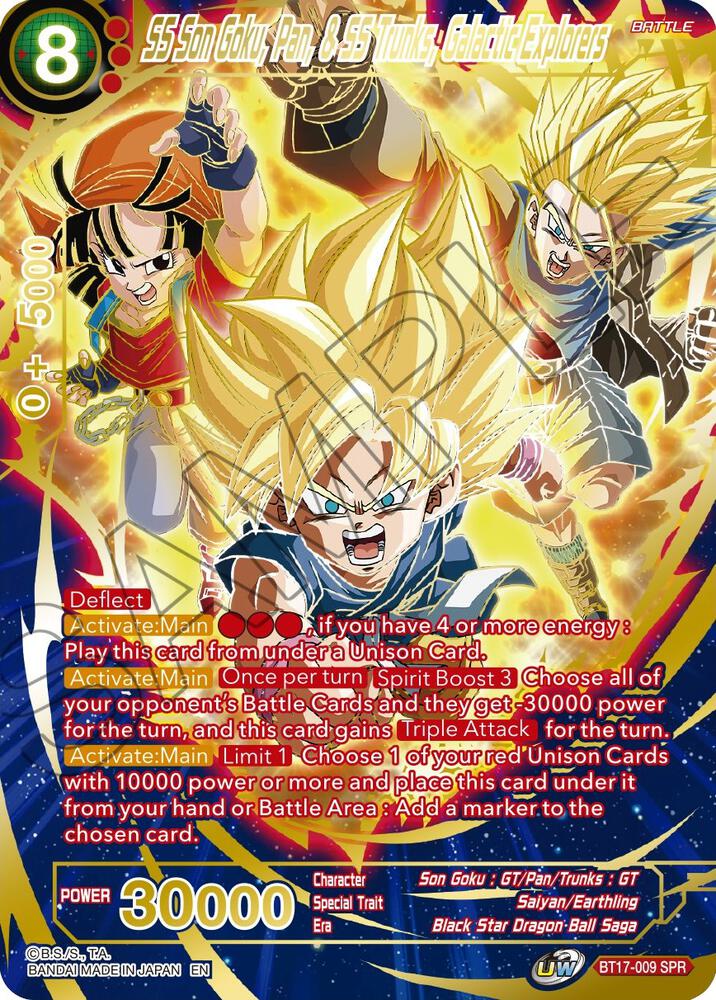 SS Son Goku, Pan, & SS Trunks, Galactic Explorers (SPR) BT17-009 card from Ultimate Squad