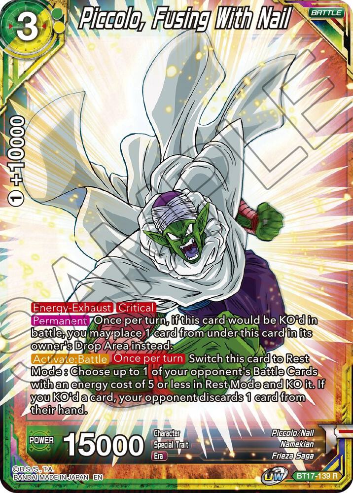 Piccolo, Fusing With Nail BT17-139 card from Ultimate Squad