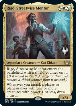 Rigo, Streetwise Mentor 215 card from Promo Pack: Streets of New Capenna