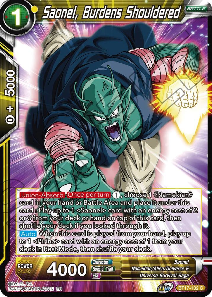 Saonel, Burdens Shouldered BT17-102 card from Ultimate Squad
