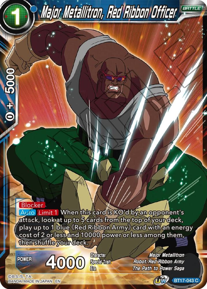 Major Metallitron, Red Ribbon Officer BT17-043 card from Ultimate Squad
