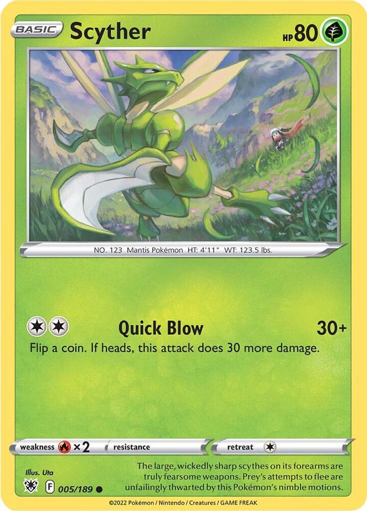 Scyther (005) 005/189 card from SWSH10: Astral Radiance