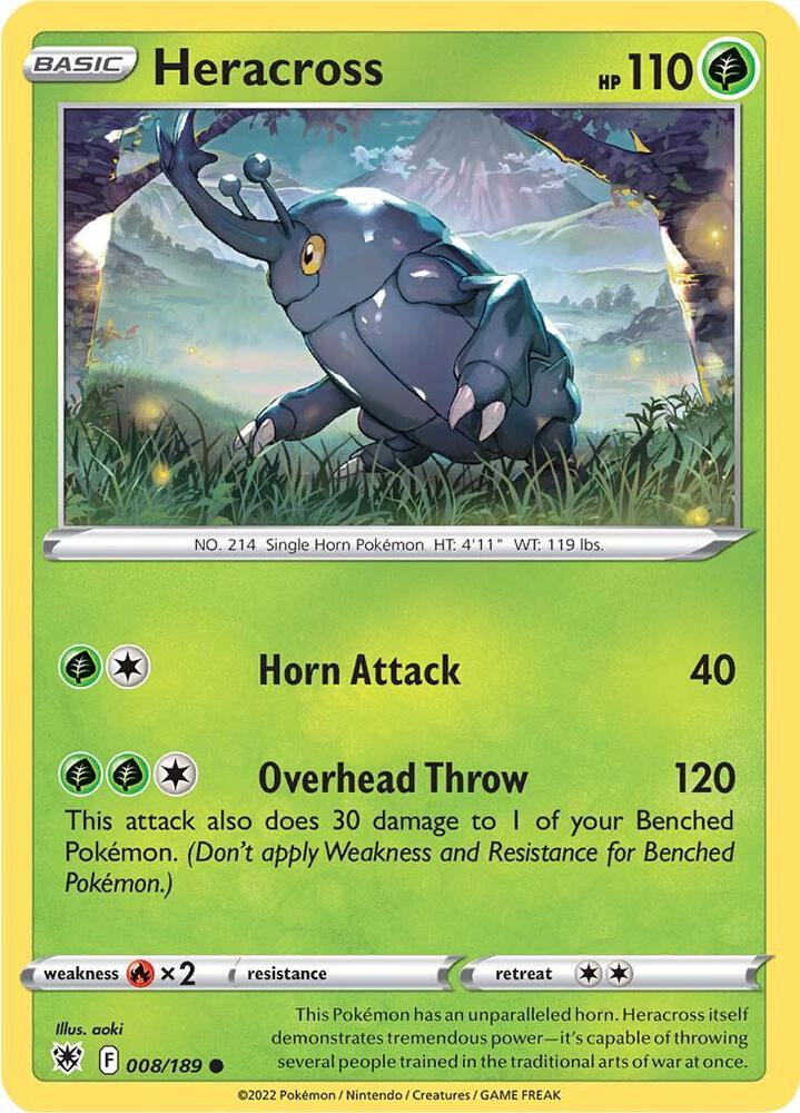 Heracross 008/189 card from SWSH10: Astral Radiance