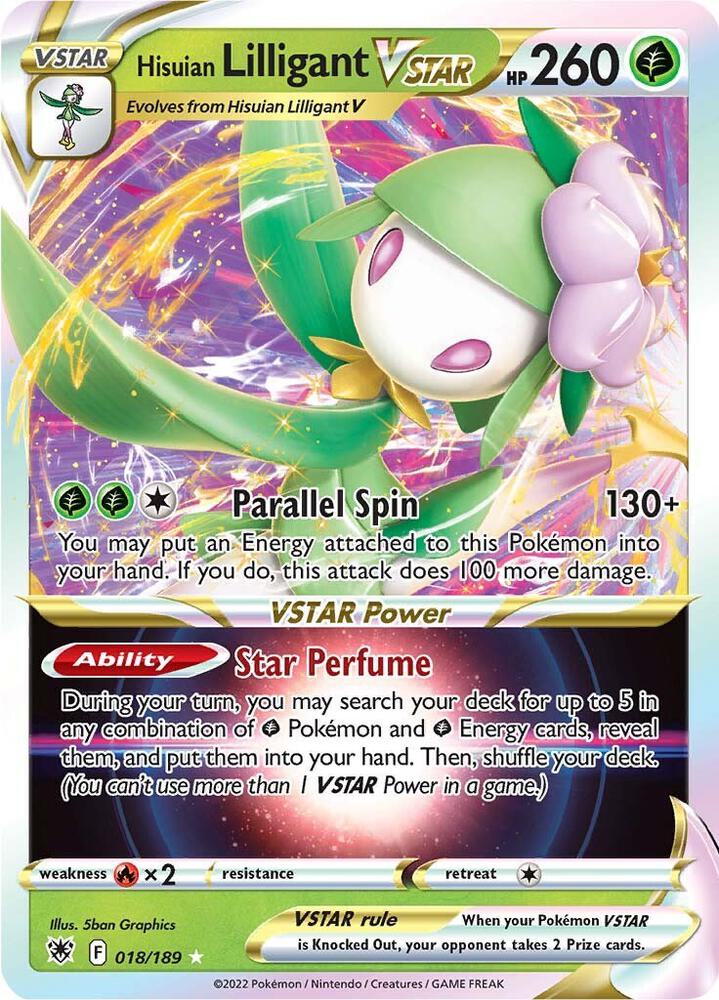 Hisuian Lilligant VSTAR 018/189 card from SWSH10: Astral Radiance
