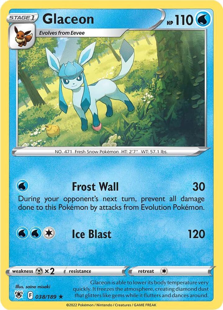 Glaceon 038/189 card from SWSH10: Astral Radiance