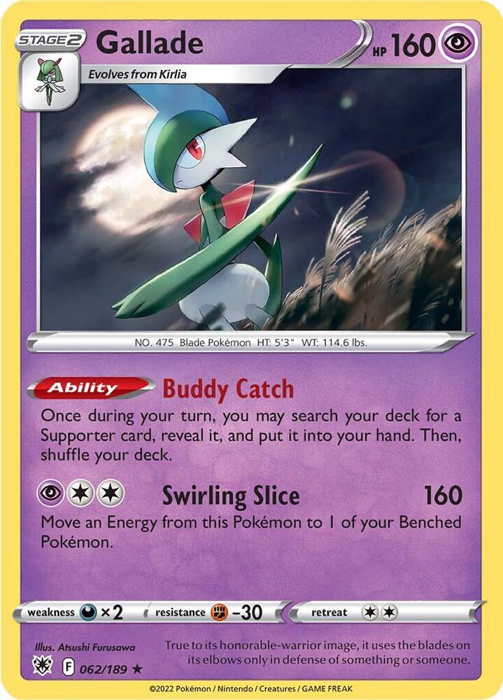 Gallade 062/189 card from SWSH10: Astral Radiance