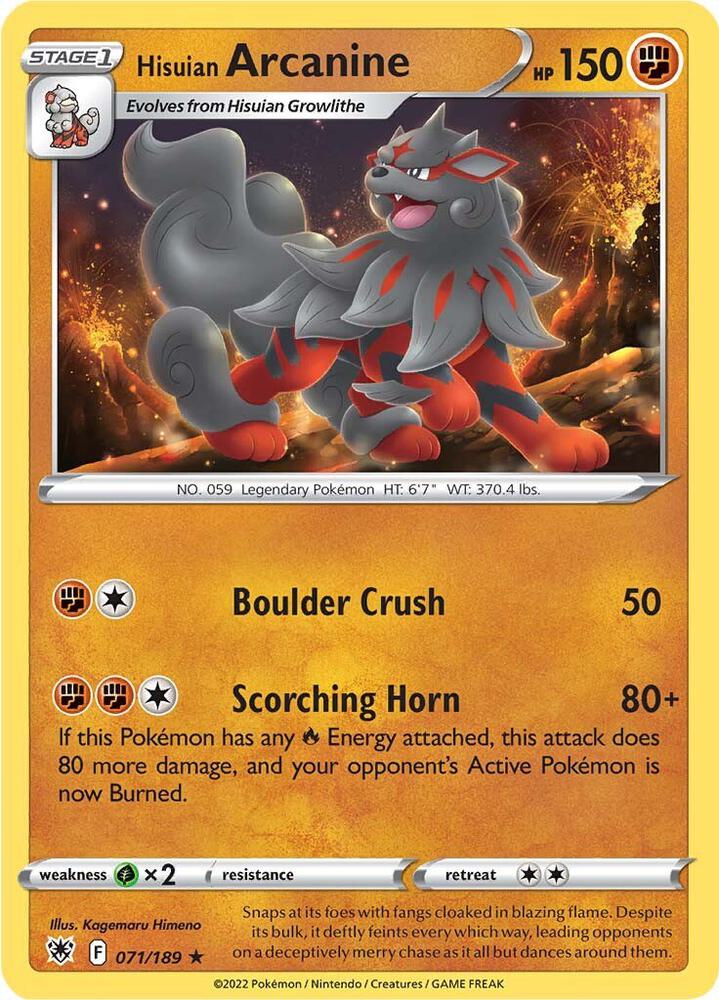 Hisuian Arcanine 071/189 card from SWSH10: Astral Radiance