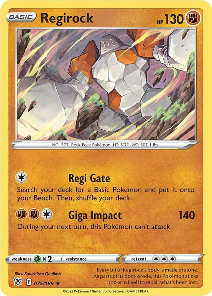 Regirock 075/189 card from SWSH10: Astral Radiance