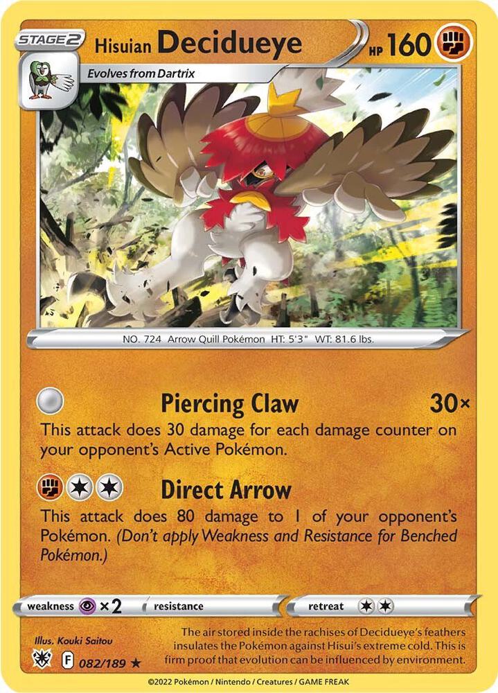 Hisuian Decidueye 082/189 card from SWSH10: Astral Radiance