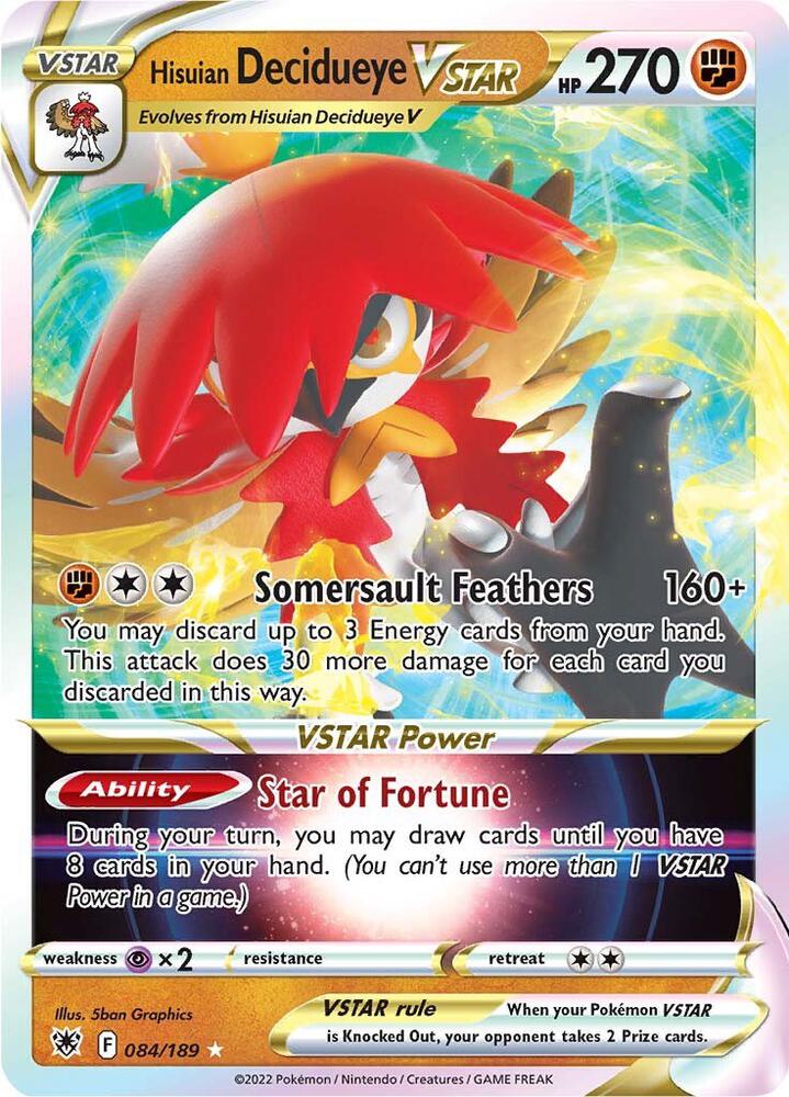 Hisuian Decidueye VSTAR 084/189 card from SWSH10: Astral Radiance