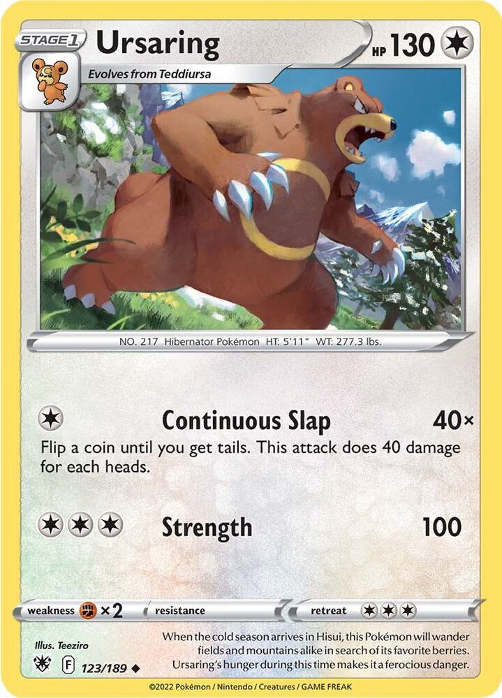 Ursaring 123/189 card from SWSH10: Astral Radiance