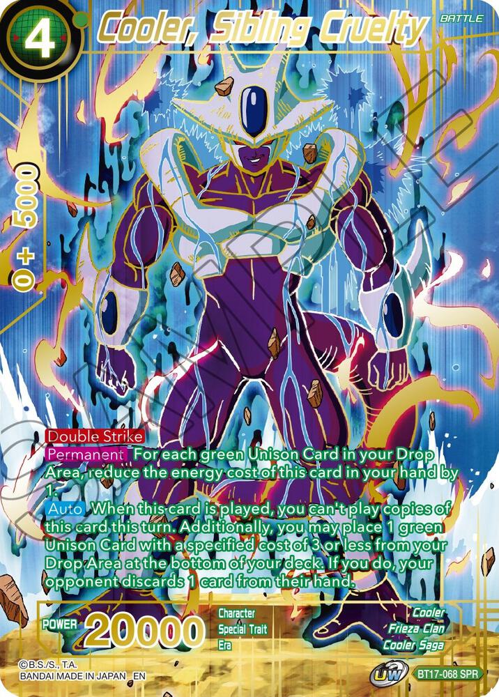 Cooler, Sibling Cruelty (SPR) BT17-068 card from Ultimate Squad