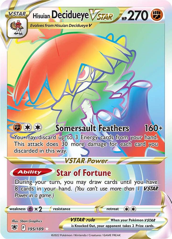 Hisuian Decidueye VSTAR (Secret) 195/189 card from SWSH10: Astral Radiance