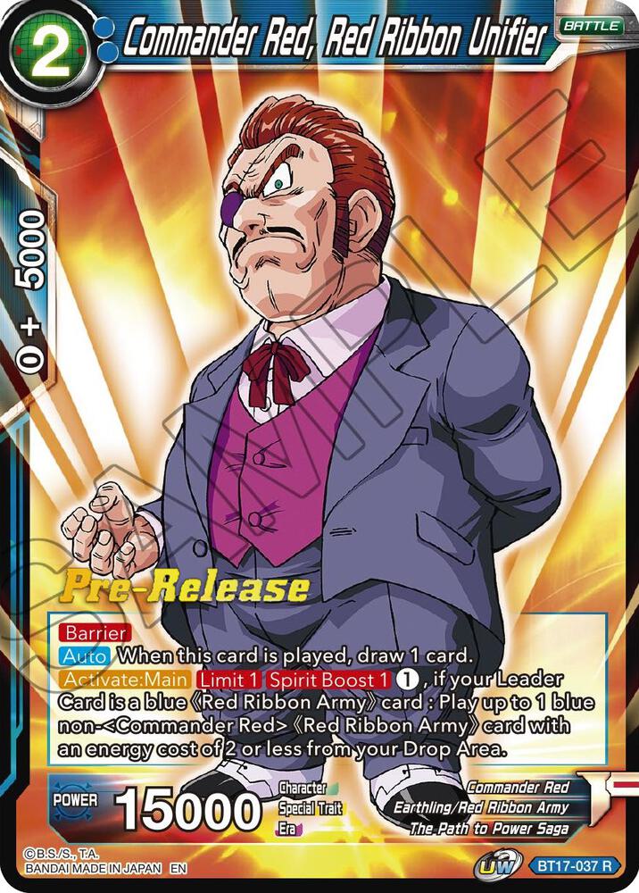 Commander Red, Red Ribbon Unifier BT17-037 card from Ultimate Squad Pre-Release Cards