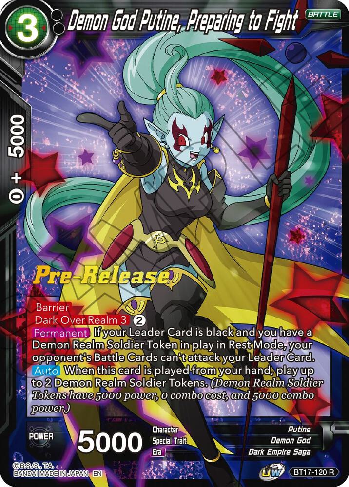 Demon God Putine, Preparing to Fight BT17-120 card from Ultimate Squad Pre-Release Cards