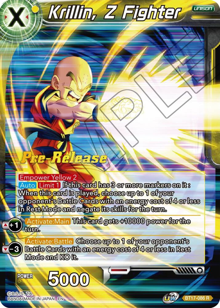 Krillin, Z Fighter BT17-086 card from Ultimate Squad Pre-Release Cards