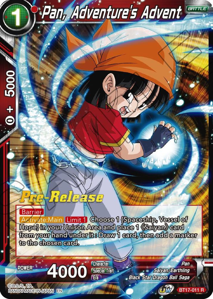 Pan, Adventure's Advent BT17-011 card from Ultimate Squad Pre-Release Cards