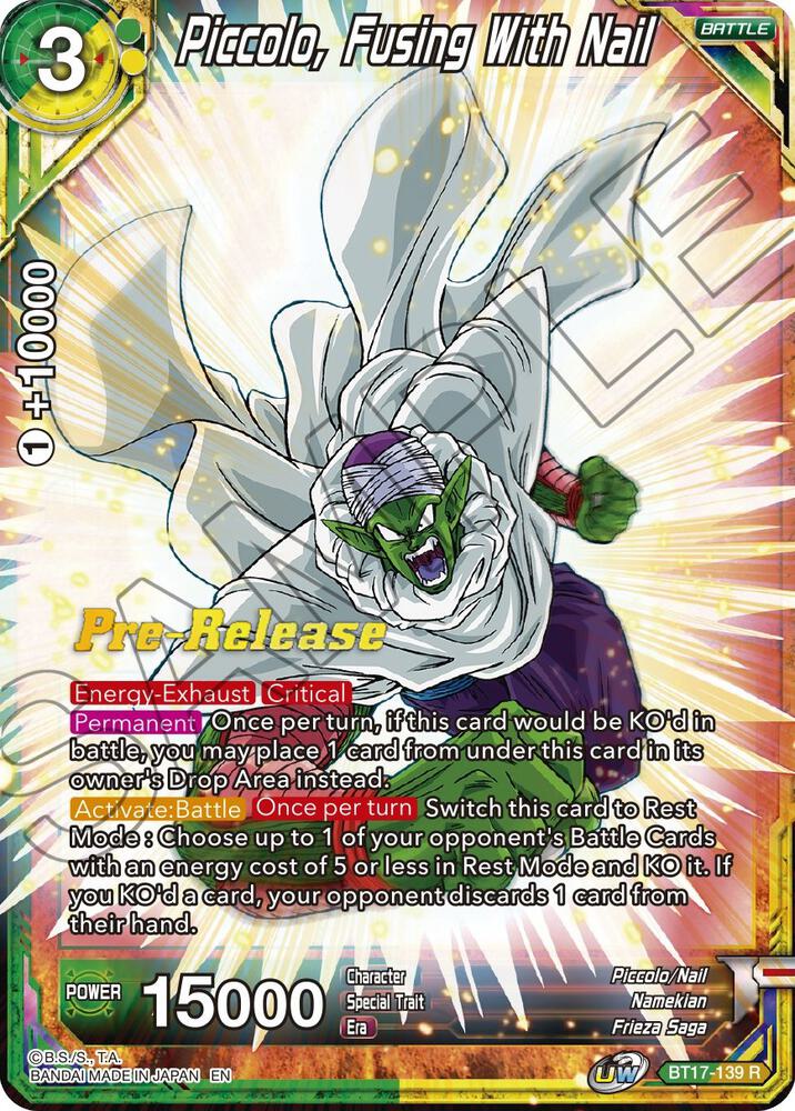 Piccolo, Fusing With Nail BT17-139 card from Ultimate Squad Pre-Release Cards