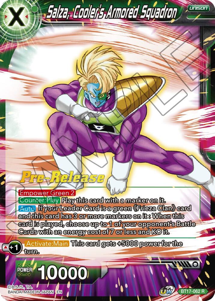 Salza, Cooler's Armored Squadron BT17-062 card from Ultimate Squad Pre-Release Cards