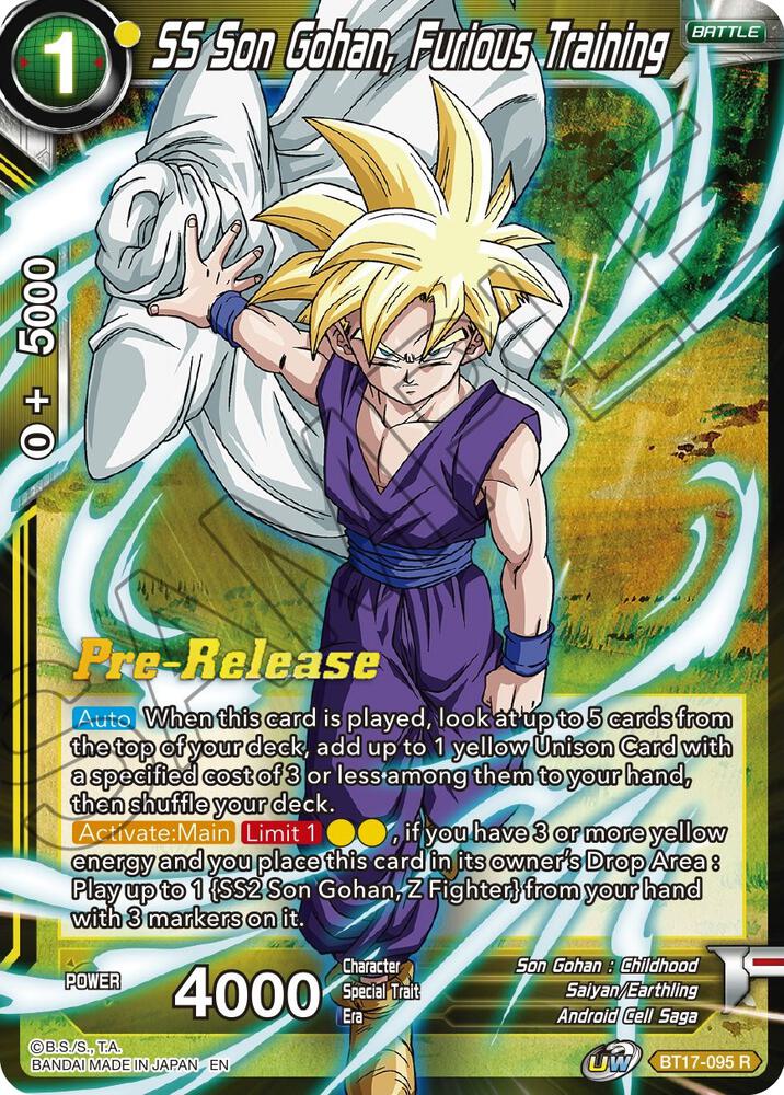 SS Son Gohan, Furious Training BT17-095 card from Ultimate Squad Pre-Release Cards