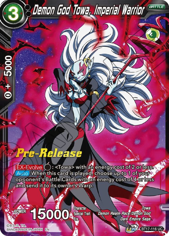 Demon God Towa, Imperial Warrior BT17-116 card from Ultimate Squad Pre-Release Cards