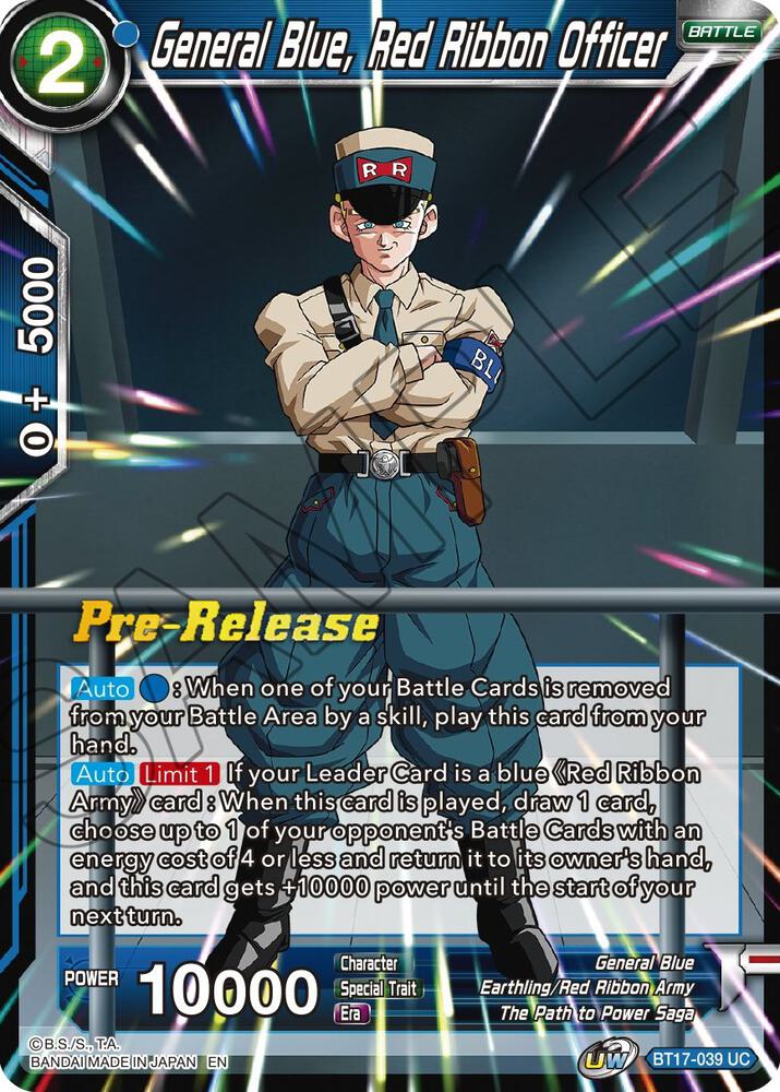 General Blue, Red Ribbon Officer BT17-039 card from Ultimate Squad Pre-Release Cards
