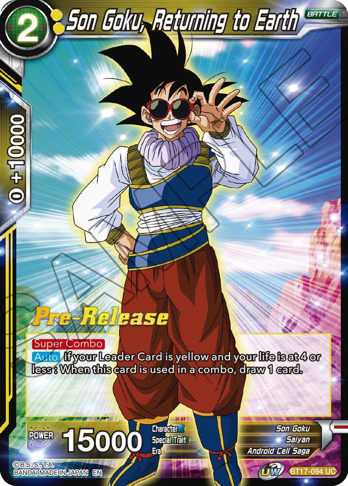 Son Goku, Returning to Earth BT17-094 card from Ultimate Squad Pre-Release Cards