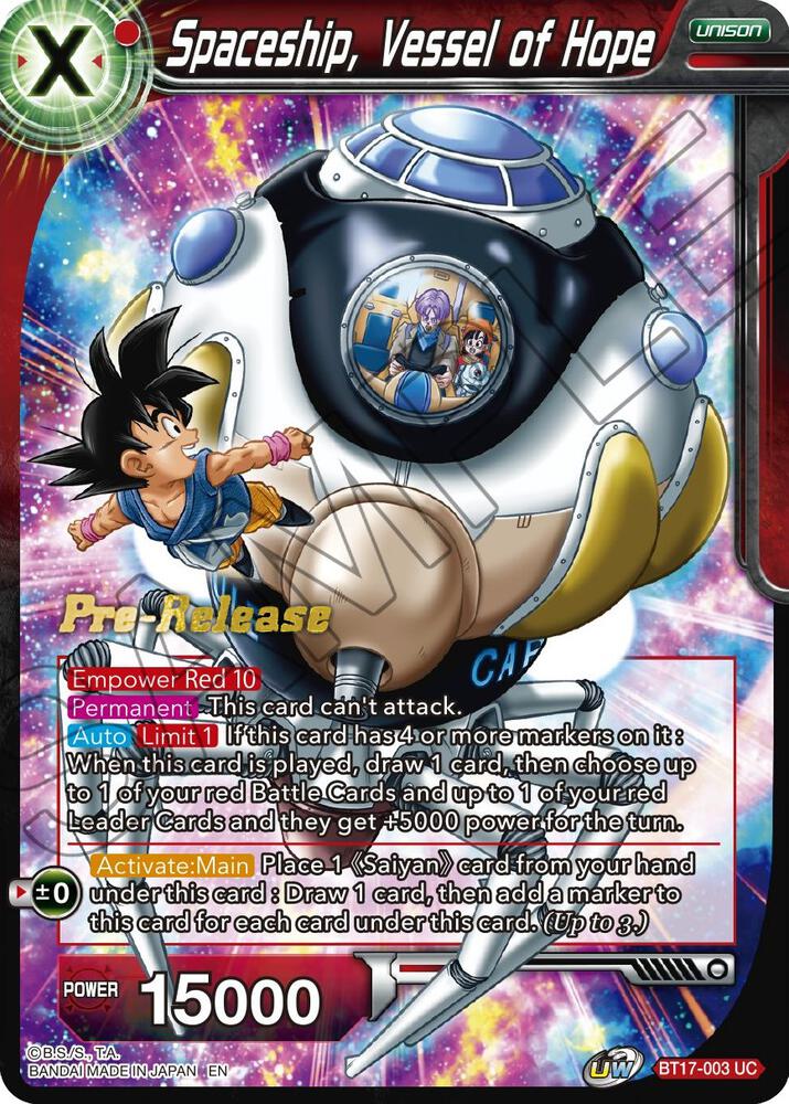 Spaceship, Vessel of Hope BT17-003 card from Ultimate Squad Pre-Release Cards