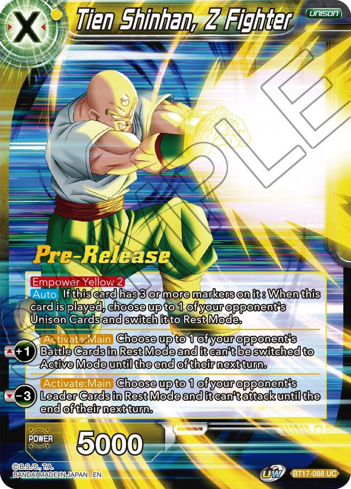 Tien Shinhan, Z Fighter BT17-088 card from Ultimate Squad Pre-Release Cards