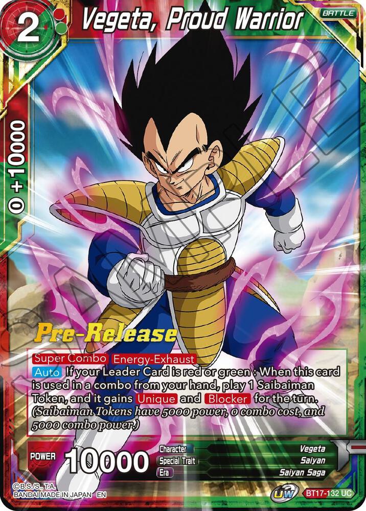 Vegeta, Proud Warrior BT17-132 card from Ultimate Squad Pre-Release Cards