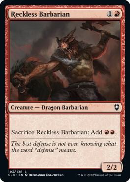 Reckless Barbarian 193 card from Commander Legends: Battle for Baldur's Gate