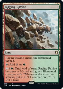 Raging Ravine 910 card from Commander Legends: Battle for Baldur's Gate
