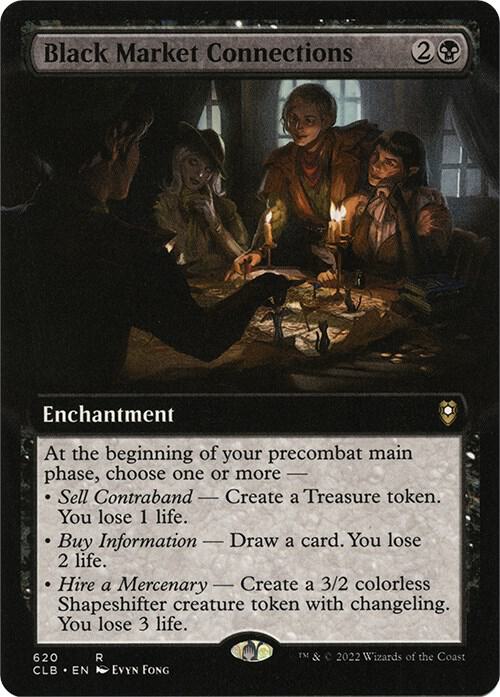 Black Market Connections (Extended Art) 620 card from Commander Legends: Battle for Baldur's Gate